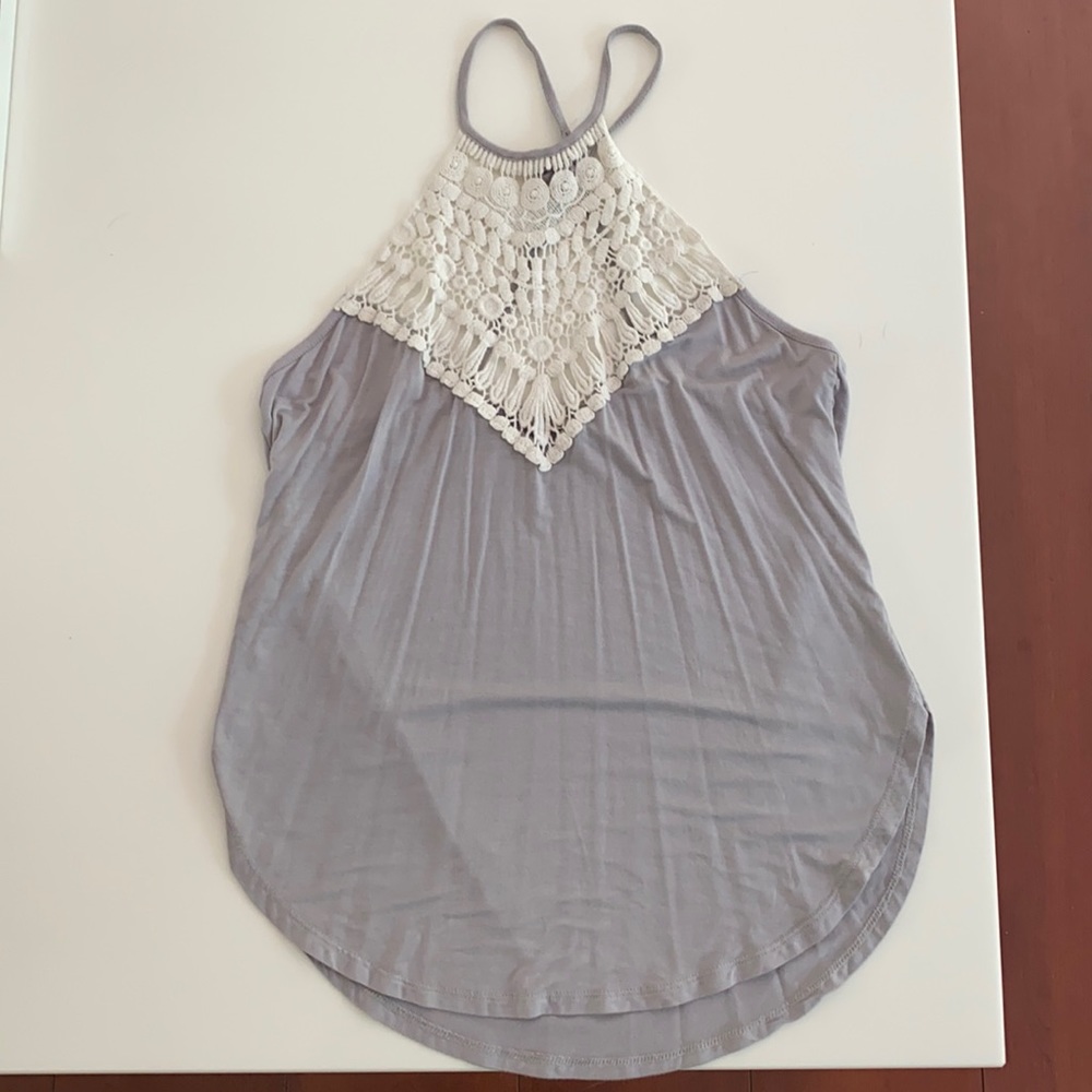 Bear Dance Lavender & White High Neck Crochet Tank